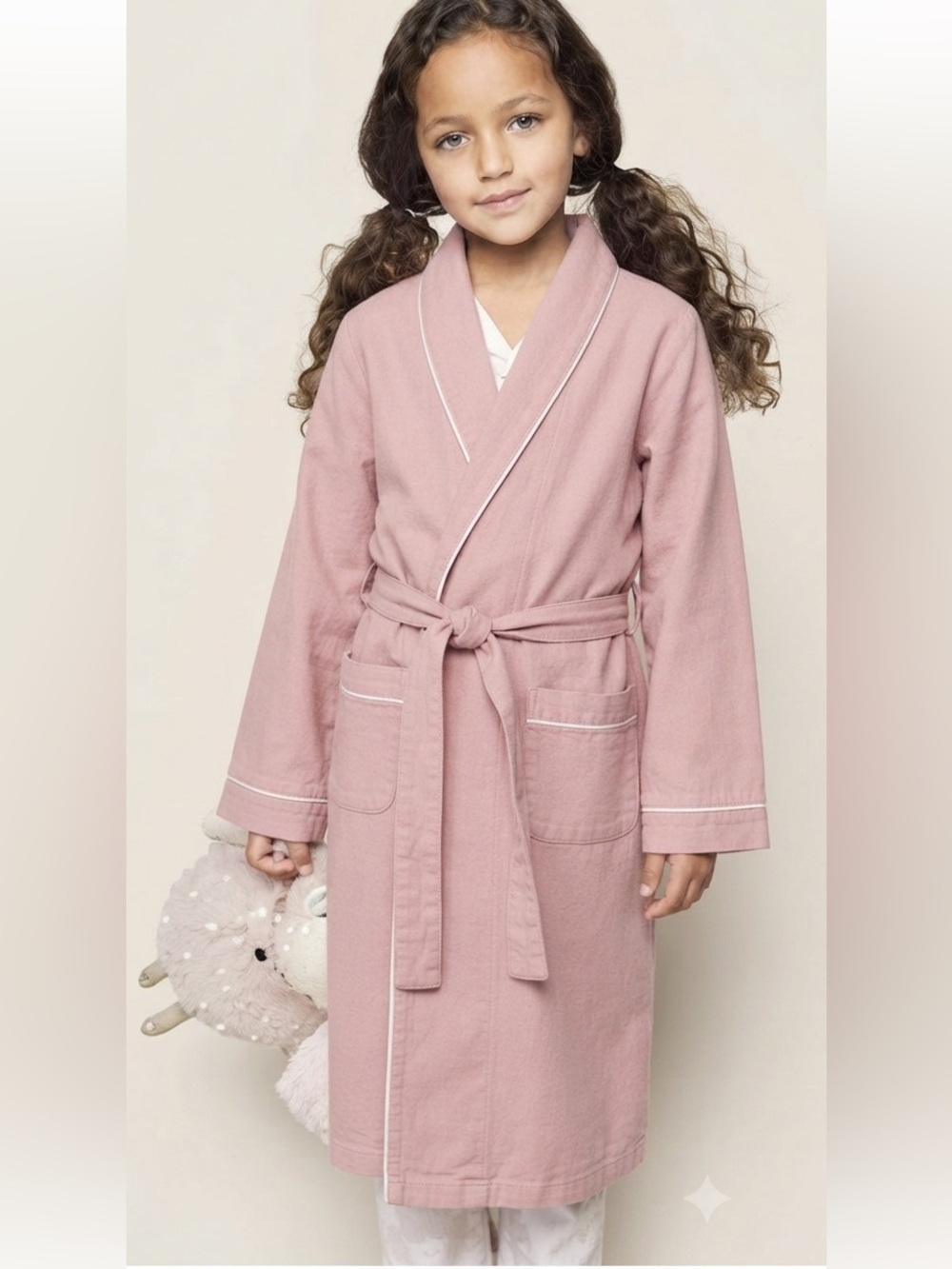 Petite Plume Kid's Flannel Robe Pink Cotton Blend Loungewear Bathrobe Size 7/8